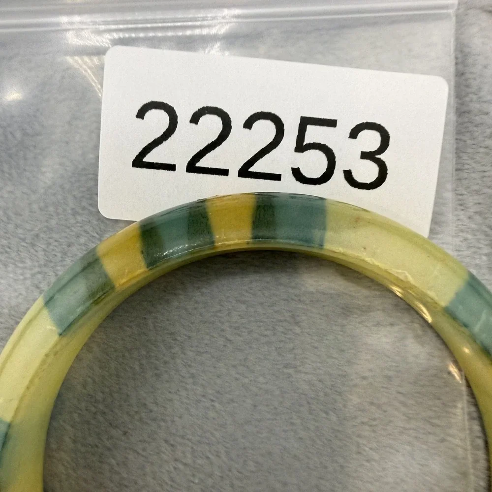 Vintage Bangle Bracelet Green Yellow Stripes Acrylic‎ 8.5